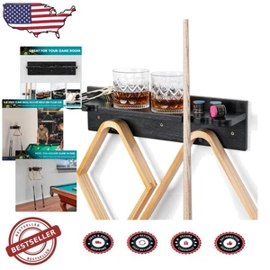 Platzsparendes Bambus Pool Queue Rack - 4 Queues, Getränkehalter, einfache Installation - Bild 1 von 10