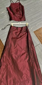After SIX Three Piece Floor Length Burgundy Taffeta Skirt, Wrap, Top. Size 12 - Picture 1 of 9