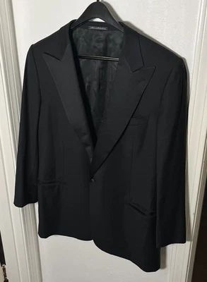 Ermenegildo Zegna Black Wool Tuxedo Evening 1Btn Jacket Satin Peak Lapel US 46R - Image 1 of 4