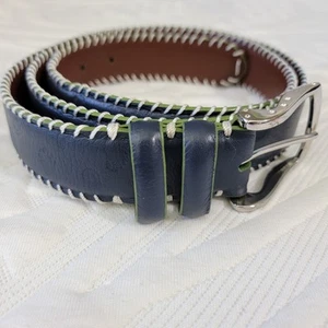 Robert Graham Ledergürtel blau mit grünem Besatz weiße Nähte Größe 44 - Bild 1 von 9
