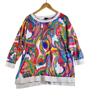 Talbots buntes Paisley künstlerisches Oberteil Pullover Damen XL Baumwolle Dopamin auffälliger Druck - Bild 1 von 7