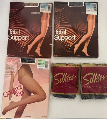 Vintage Pantyhose Nylons Lot NEW In Packaging 5 Pair Queen Tall Long Assorted - Image 1 of 4