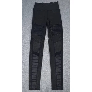Alo Yoga High Waisted Moto Leggings Schwarz Gr. XS Kunstleder Mesh Einsätze - Bild 1 von 8