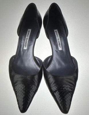 Zapatos de salón Manolo Blahnik para mujer de cuero punta puntiaguda D'Orsay negros talla IT 39 Foto 1 de 4