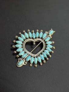 Vintage Zuni Herz & Pfeil Anstecknadel Anhänger Brosche mit Türkis - Bild 1 von 6