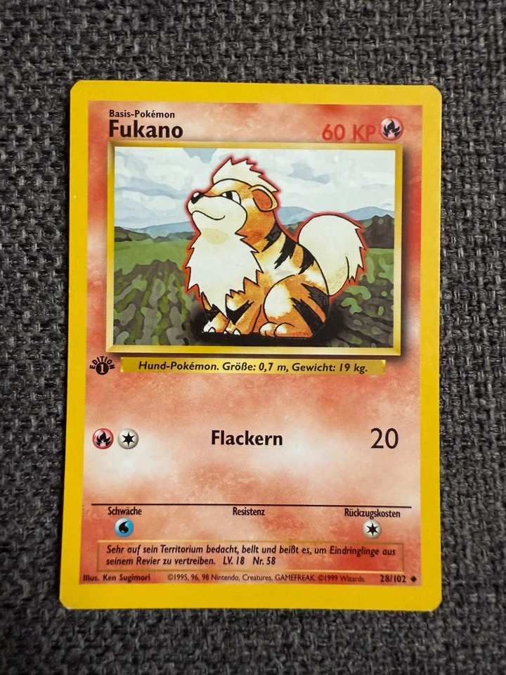 Fukano (Growlithe) 28/102 1st Edition (Deutsch) - NM - Pokémon Karte - Vintage - Bild 1 von 2