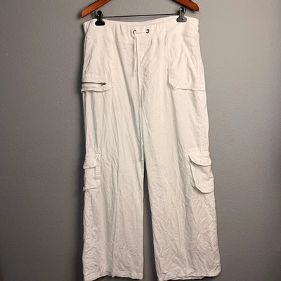 XCVI White Linen Cargo Pants Drawstring Waist Wide Leg Grunge Punk Rock Size SL - Image 1 of 4