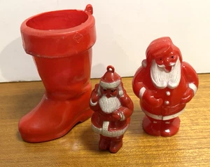 Vintage Weihnachten 3 Rosbro Kunststoff Weihnachtsmann Süßigkeiten Halter Ornament GC - Bild 1 von 2