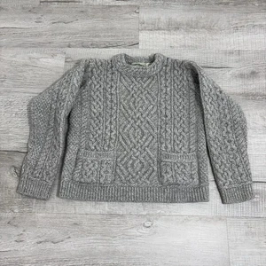 Maglione Vintage Aran Crafts Donna Petite Small 100% Lana Merino Grigio Rete Pesce - Foto 1 di 6
