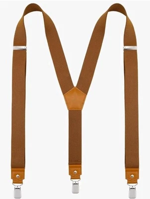 Suspenders for Men Y Back Adjustable Elastic with Strong Clips 47 Inches Brown - Image 1 of 4