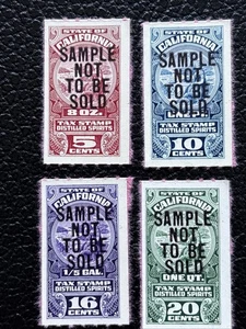 56709 US California 5-20c Distilled Spirit Tax Stamp Ex Rare SAMPLE Ovpt Set SP* - Picture 1 of 2