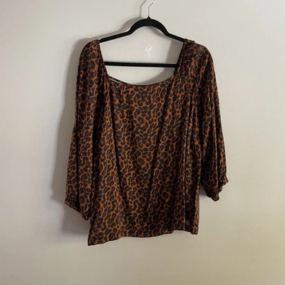 J.Jill Women L Copper Leopard Print Satin Long Sleeve Square Neck Top - Image 1 of 4