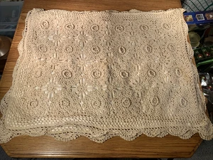 Vintage Kissenbezug SET gehäkelt Ecru Jakobsmuschel Rand groß 26" x 19" - Bild 1 von 4