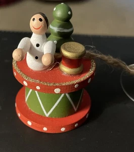 WOODEN DRUM WITH LADY, DRUM, & TREE ORNAMENT, German Christmas Market 2024 - Picture 1 of 6