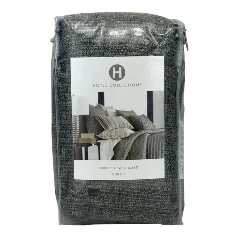 Hotel Collection Yarn Dye Broken Stripe Quilted EURO Sham Set CHARCOAL GREY - Image 1 of 1