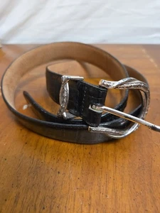 Brighton Black Croc-Embossed Leather Belt XL Silver Western Buckle USA - Picture 1 of 5