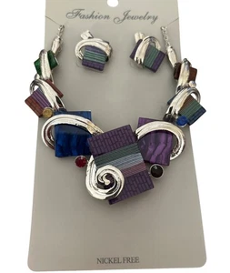 Set Collana e Orecchini Gioielli Moda Colorati con Disegno Geometrico 16-19” - Foto 1 di 7