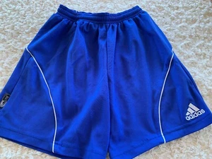 Adidas Boys Blue White Climalite Soccer Athletic Shorts Drawstring Waist 7 - Picture 1 of 9