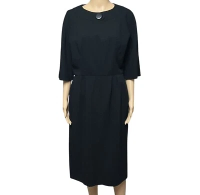 50s Adele Simpson Black Wiggle Dress Modesty MIDI Business Mourning Vintage LBD - Image 1 of 4