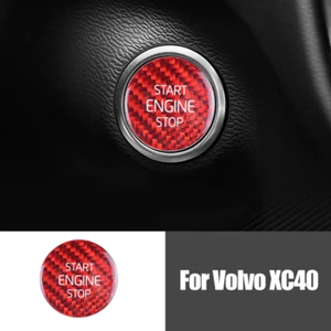 Cubierta de moldura de botón de parada de arranque de coche de fibra de carbono roja para Volvo XC40 2018-2020 - Imagen 1 de 7