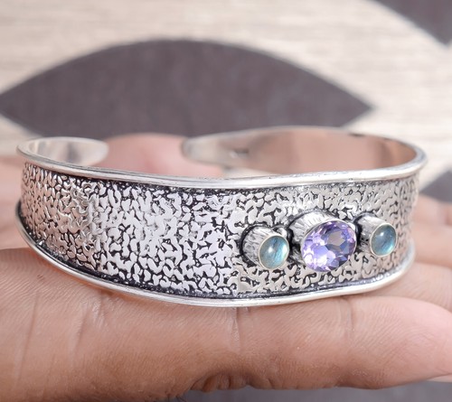 VALENTINO Bracciale fatto a mano in argento sterling 925 taglio ametista e pietre preziose labradorite