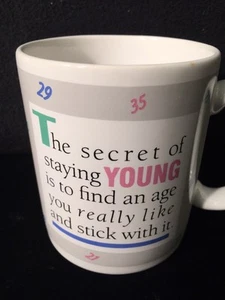 GREETINGS HALLMARK Coffee/Tea Cup SHOEBOX The Secret Of Staying Young 1986 EUC - Picture 1 of 8