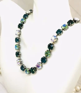 8mm Dark Green Crystal Cup Chain TENNIS Necklace, Green AB Crystal Necklace - Picture 1 of 9