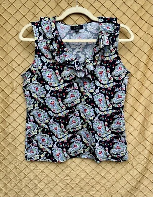 Top tejido sin mangas con volantes estampado cachemir azul marino talla L Chaps para mujer Foto 1 de 2