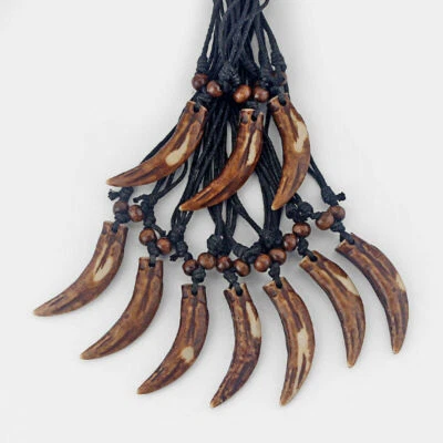 12 PIEZAS Imitar Hueso de Yak Dientes Marrón Colgante Amuleto Cera Cordón Collar Foto 1 de 4