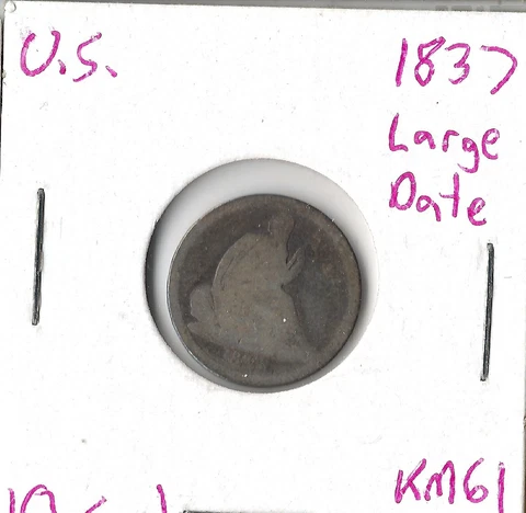 Coin United States 10 Cents 1837, KM61, Silver, Combined shipping Cover