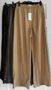 Ex M&S FAUX LEATHER Look WIDE Leg Elasticated Waist Trousers with Pockets - Picture 1 of 15