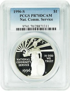 1996-S PCGS PR70DCAM National Community Service $1 Commemorative Dollar New PCGS - Bild 1 von 1