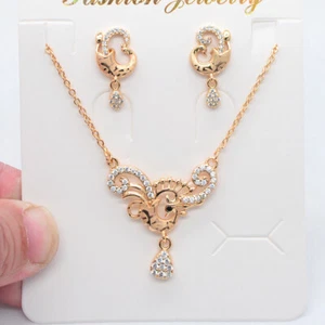 18K Yellow Gold Filled Women Fashion Peacock Earrings & Necklace Jewelry Set - Picture 1 of 1