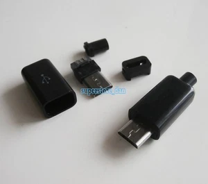 10Pcs Micro USB 5 Pin Type-B Male 4-Piece Solder Connector Plug Black Cover - Picture 1 of 5