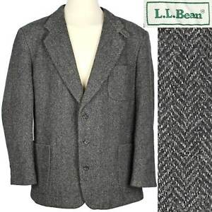 LL Bean Gray Wool Herringbone Tweed Sport Coat Quilted Thinsulate Insulated 46 R