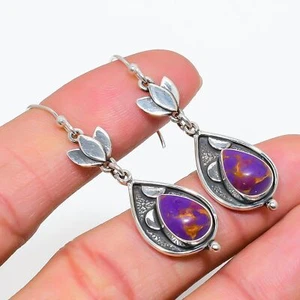 Copper Purple Turquoise Gemstone 925 Sterling Silver Earring, Oxidized Earring - Picture 1 of 4