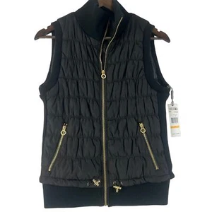 Calvin Klein Vest Women S Black Ruched Puffer Performance Lined Knit Sweater NWT - Picture 1 of 11