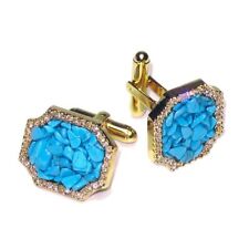 Gold-Tone CuffLinks Turquoise Color Stones Mens Cuff Links