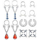 6 Pair Safety Fake Nipple Rings Women Non-Piercing Dangle Screw Clip On Jewelry~