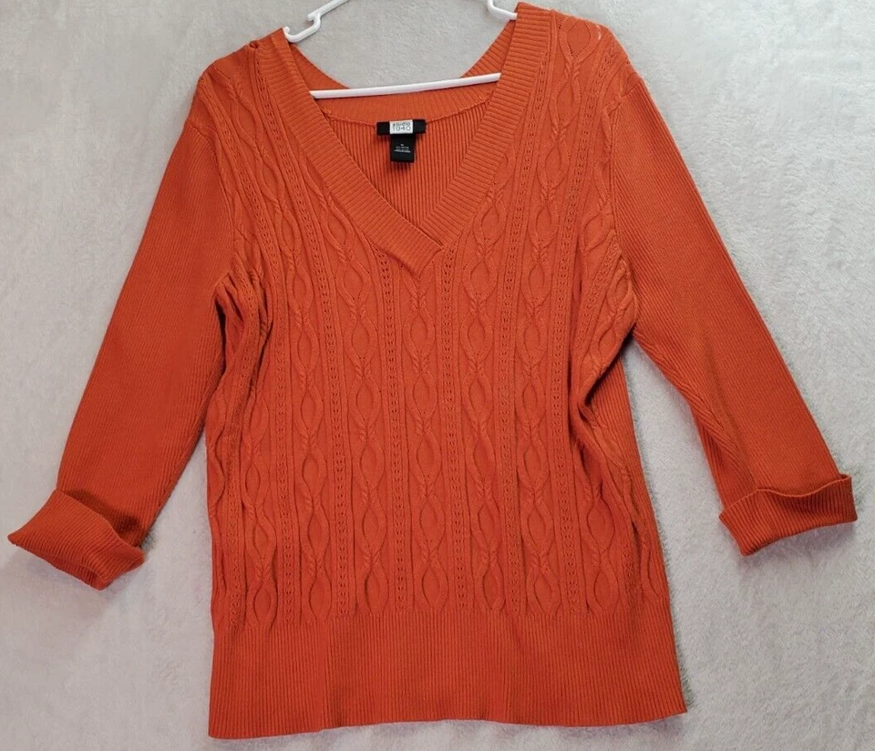 Suéter Studio 1940 Mujer XL Naranja Rayón Tejido Apretado Manga Larga Cuello en V Pullover Foto 1 de 4