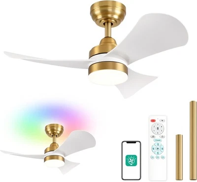 Orison 32 Inch Smart Ceiling Fans with Lights, Remote Control, Dimmable RGB LED - Image 1 of 4