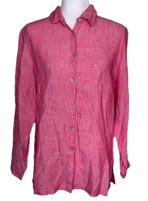 Marsh Landing Petites Long Sleeve 100% Linen Red Button Up Lagenlook Size PM - Image 1 of 4