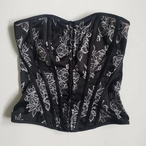 Vintage Y2K Charlotte Russe Floral Strapless Corset Size M Black Goth Whimsigoth - Picture 1 of 6