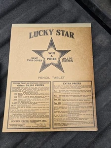 1940's Vintage Lucky Star Pencil Tablet "Win A Prize" New Old Stock - Afbeelding 1 van 3