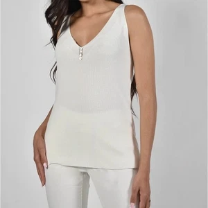 Frank Lyman Knit Tank Top New XL Cream V Neck Cami Layering - Picture 1 of 8