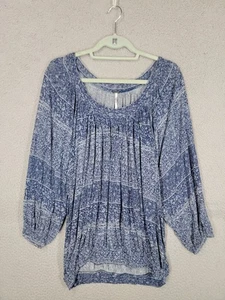 Free People Bauern Top mittelblau Boho Blumen Relaxed Fit 3/4 Ballonärmel - Bild 1 von 7