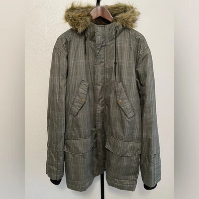 Hollister Men's Y2K Heavyweight Plaid Winter Parka Coat Faux Fur Trim Hood Large - Image 1 of 4
