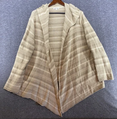 Suéter cárdigan a rayas con capucha frontal abierto Orvis para mujer talla XL tostado manga larga Foto 1 de 4