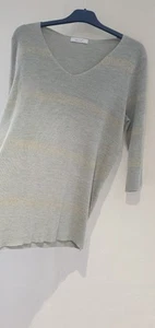 CUTE PER UNA GREY WITH FEINT GOLD GLITTER STRIPES THIN JUMPER TOP SIZE 12 - Picture 1 of 12