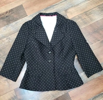 Blazer Kate Spade Negro Mini Lunares Manga Corta Talla 2 Algodón Seda Oficina Foto 1 de 4